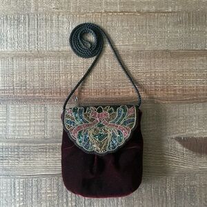 Fortina Vintage Embroidered Velvet Crossbody Bag